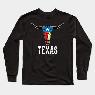 Texas Bull Longhorn Skull Texan Flag Long Sleeve T-Shirt
